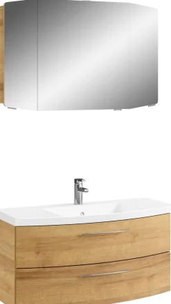 Saphir Badmöbel-Set »Cassca Sprint 2-teilig Mineralmarmor-Waschtisch mit LED-Spiegelschrank« 2 Stk. tlg.