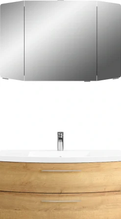 Saphir Badmöbel-Set »Cassca Sprint 2-teilig Mineralmarmor-Waschtisch mit LED-Spiegelschrank« 2 Stk. tlg.