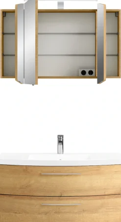 Saphir Badmöbel-Set »Cassca Sprint 2-teilig Mineralmarmor-Waschtisch mit LED-Spiegelschrank« 2 Stk. tlg.