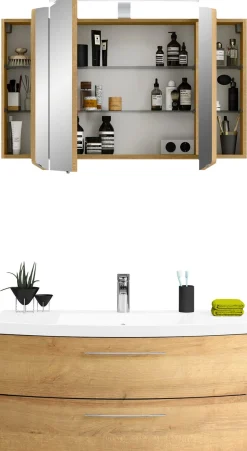 Saphir Badmöbel-Set »Cassca Sprint 2-teilig Mineralmarmor-Waschtisch mit LED-Spiegelschrank« 2 Stk. tlg.