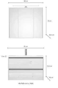 Saphir Badmöbel-Set »Mineralmarmor-Waschisch, Waschtischunterschrank und Spiegelschrank« 3 Stk. tlg.