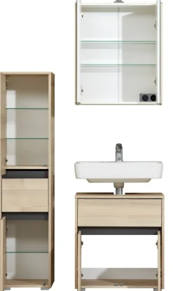Saphir Badmöbel-Set »Mineralmarmor-Waschisch, Waschtischunterschrank und Spiegelschrank« Komplett-Set, 3 Stk. tlg.