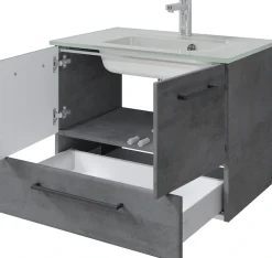 Saphir Badmöbel-Set »Quickset 945 Glas-Waschtisch mit Unterschrank, 74 cm breit, Waschplatz« 1 Stk. tlg.