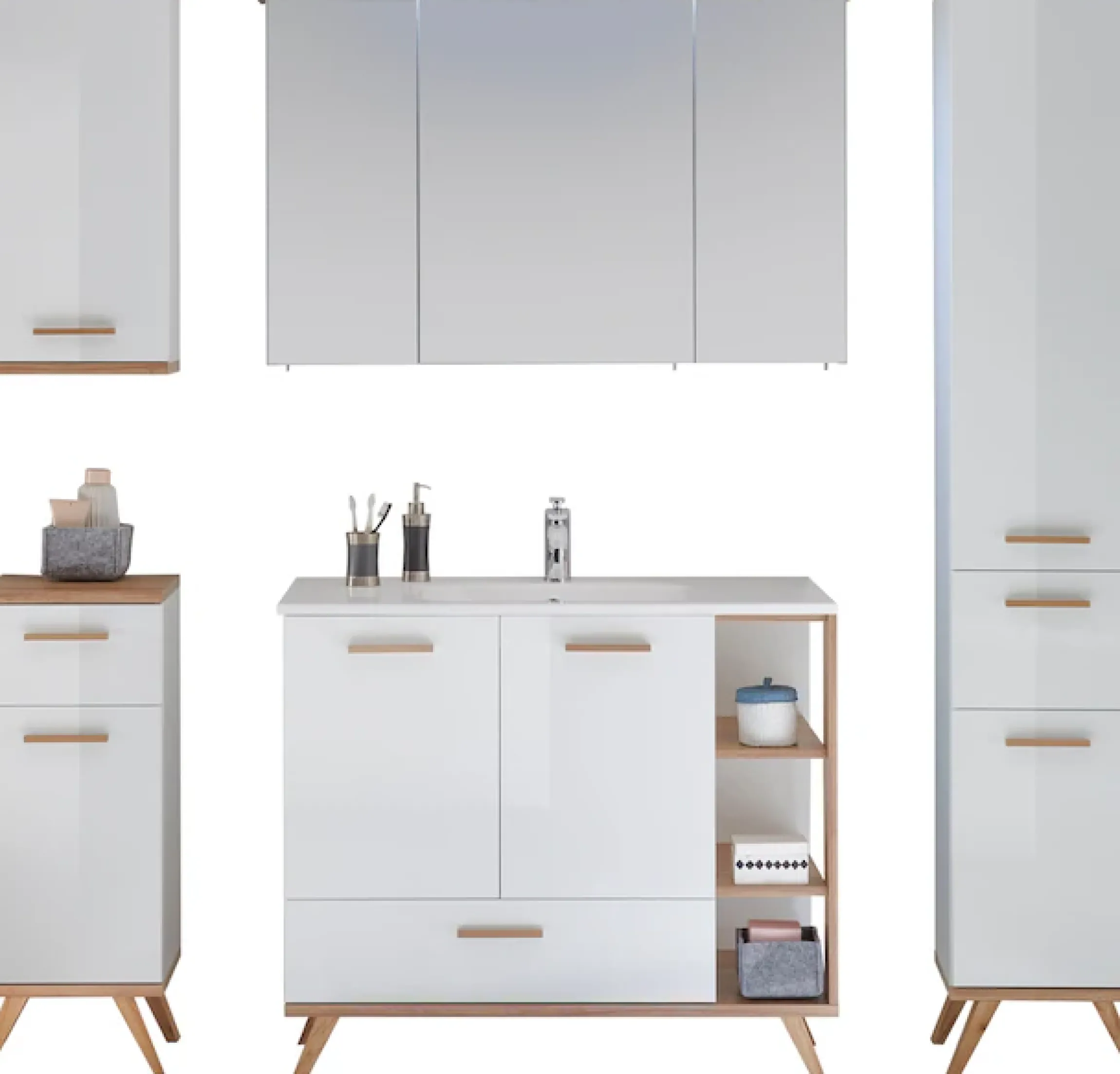 Saphir Badmöbel-Set »Quickset Mineralmarmor-Waschtisch mit LED-Spiegelschrank« 6 Stk. tlg.