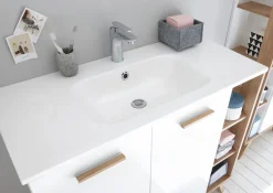 Saphir Badmöbel-Set »Quickset Mineralmarmor-Waschtisch mit LED-Spiegelschrank« 6 Stk. tlg.