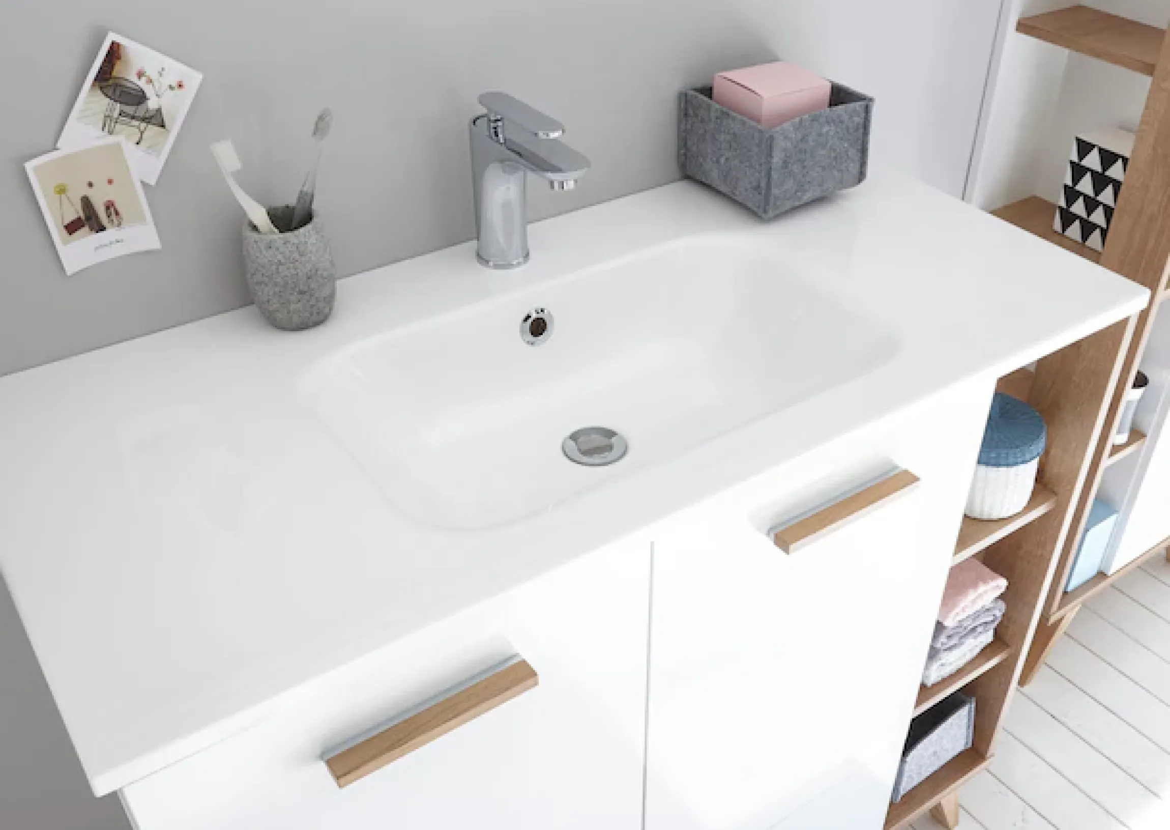 Saphir Badmöbel-Set »Quickset Mineralmarmor-Waschtisch mit LED-Spiegelschrank« 6 Stk. tlg.