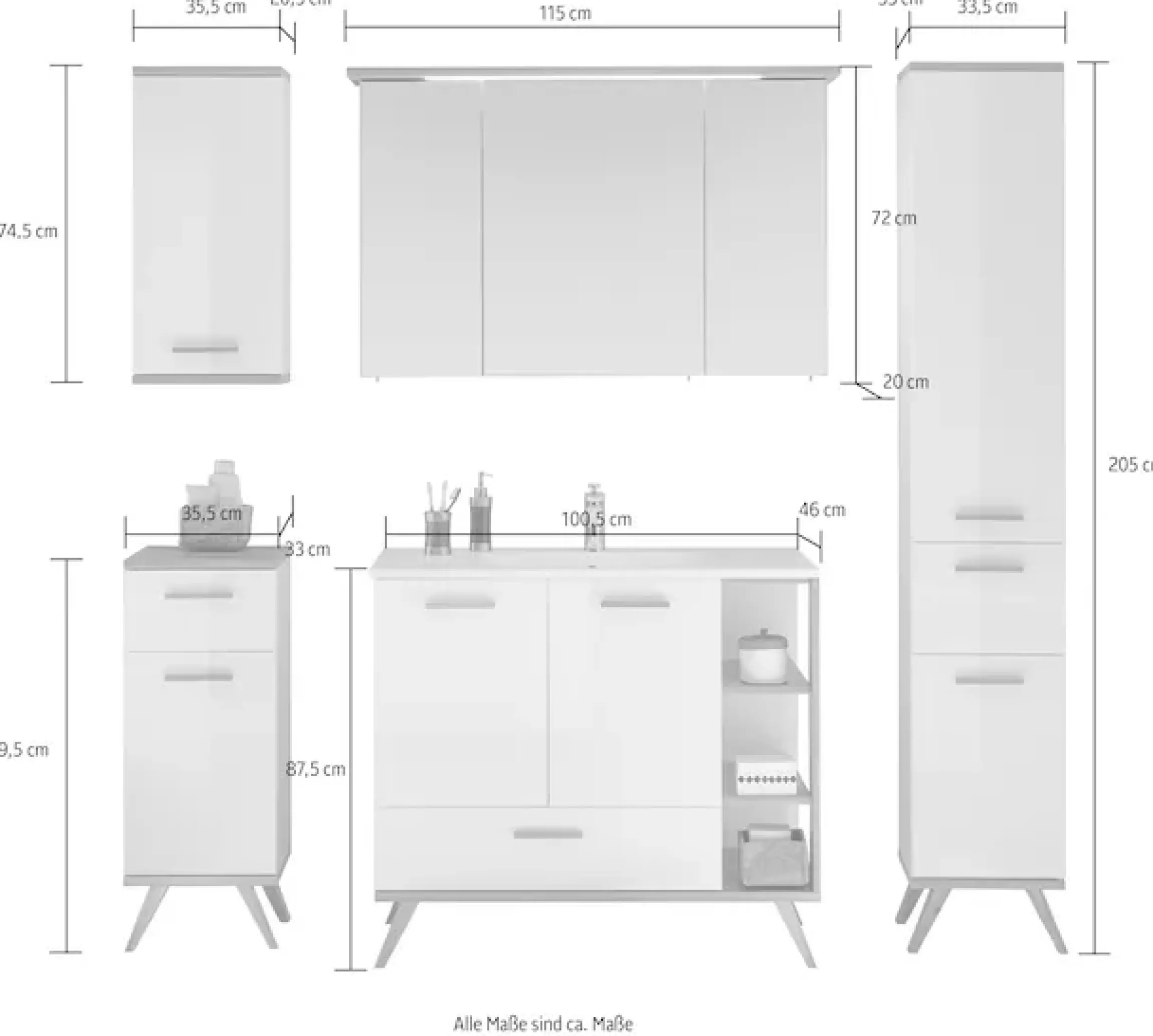 Saphir Badmöbel-Set »Quickset Mineralmarmor-Waschtisch mit LED-Spiegelschrank« 6 Stk. tlg.