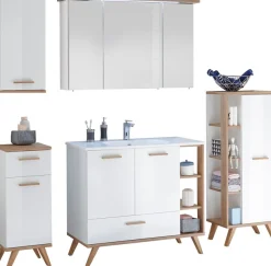 Saphir Badmöbel-Set »Quickset Mineralmarmor-Waschtisch mit LED-Spiegelschrank« 6 Stk. tlg.