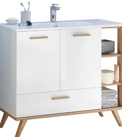 Saphir Badmöbel-Set »Quickset Mineralmarmor-Waschtisch mit LED-Spiegelschrank« 6 Stk. tlg.