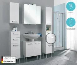 Saphir Badmöbel-Set »Quickset 4-teilig, Waschbeckenunterschrank mit LED-Spiegelschrank« 4 Stk. tlg.