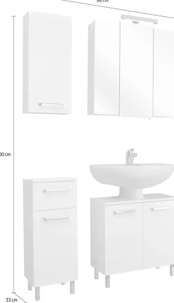 Saphir Badmöbel-Set »Quickset 4-teilig, Waschbeckenunterschrank mit LED-Spiegelschrank« 4 Stk. tlg.