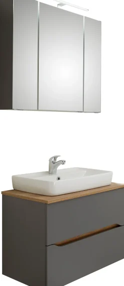 Saphir Badmöbel-Set »Quickset 2-teilig, Keramik-Aufsatzbecken mit LED-Spiegelschrank« 2 Stk. tlg.