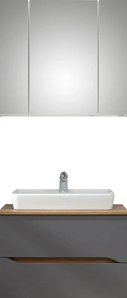 Saphir Badmöbel-Set »Quickset 2-teilig, Keramik-Aufsatzbecken mit LED-Spiegelschrank« 2 Stk. tlg.