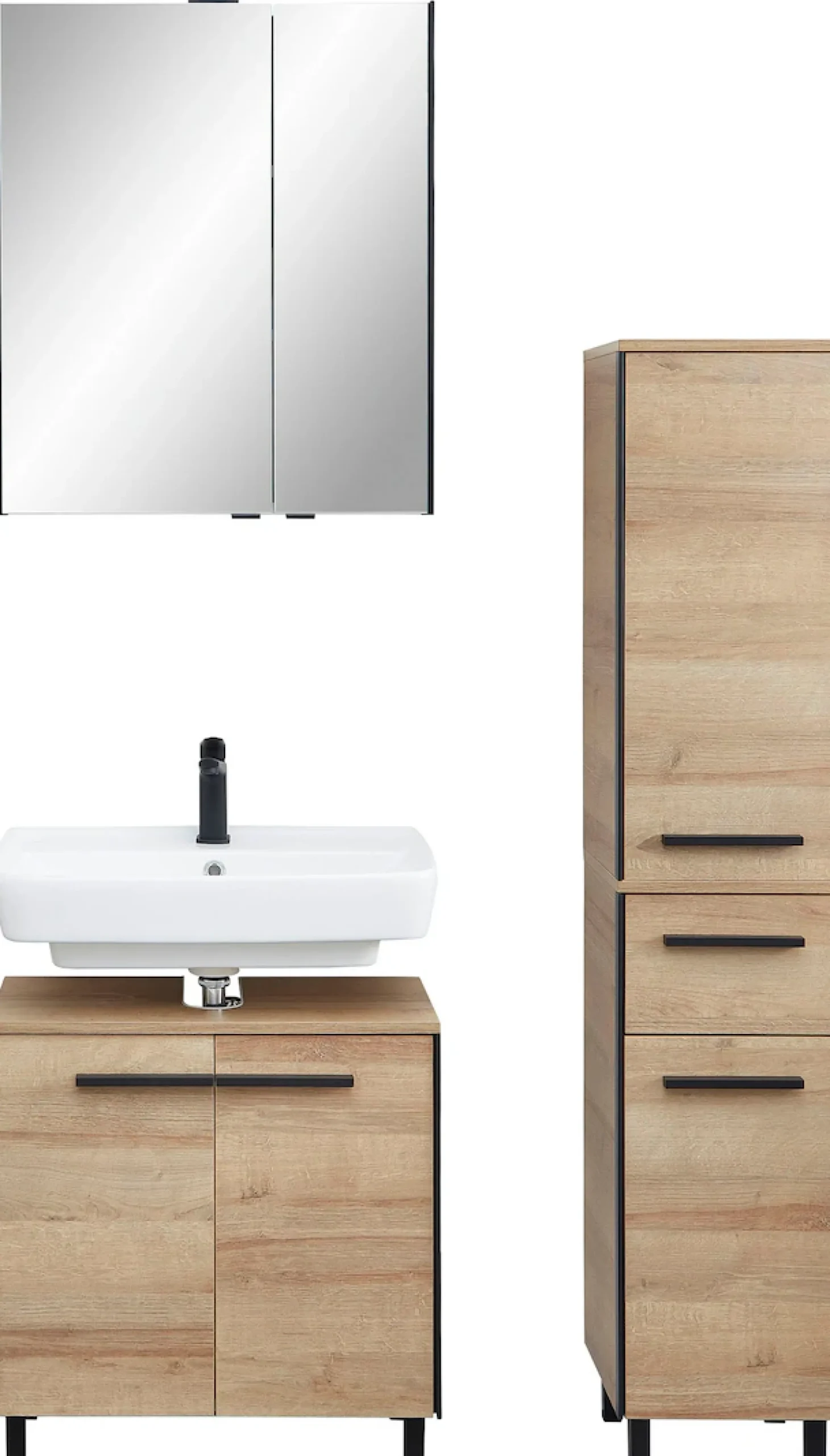 Saphir Badmöbel-Set »Quickset 395 3-teilig, Waschbeckenunterschrank mit LED-Spiegelschrank« 4 Stk. tlg.