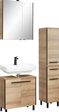 Saphir Badmöbel-Set »Quickset 395 3-teilig, Waschbeckenunterschrank mit LED-Spiegelschrank« 4 Stk. tlg.