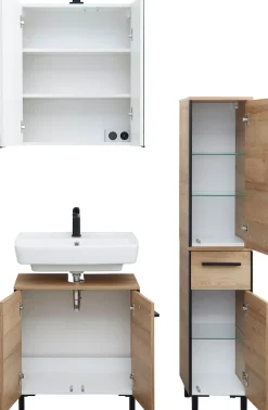 Saphir Badmöbel-Set »Quickset 395 3-teilig, Waschbeckenunterschrank mit LED-Spiegelschrank« 4 Stk. tlg.