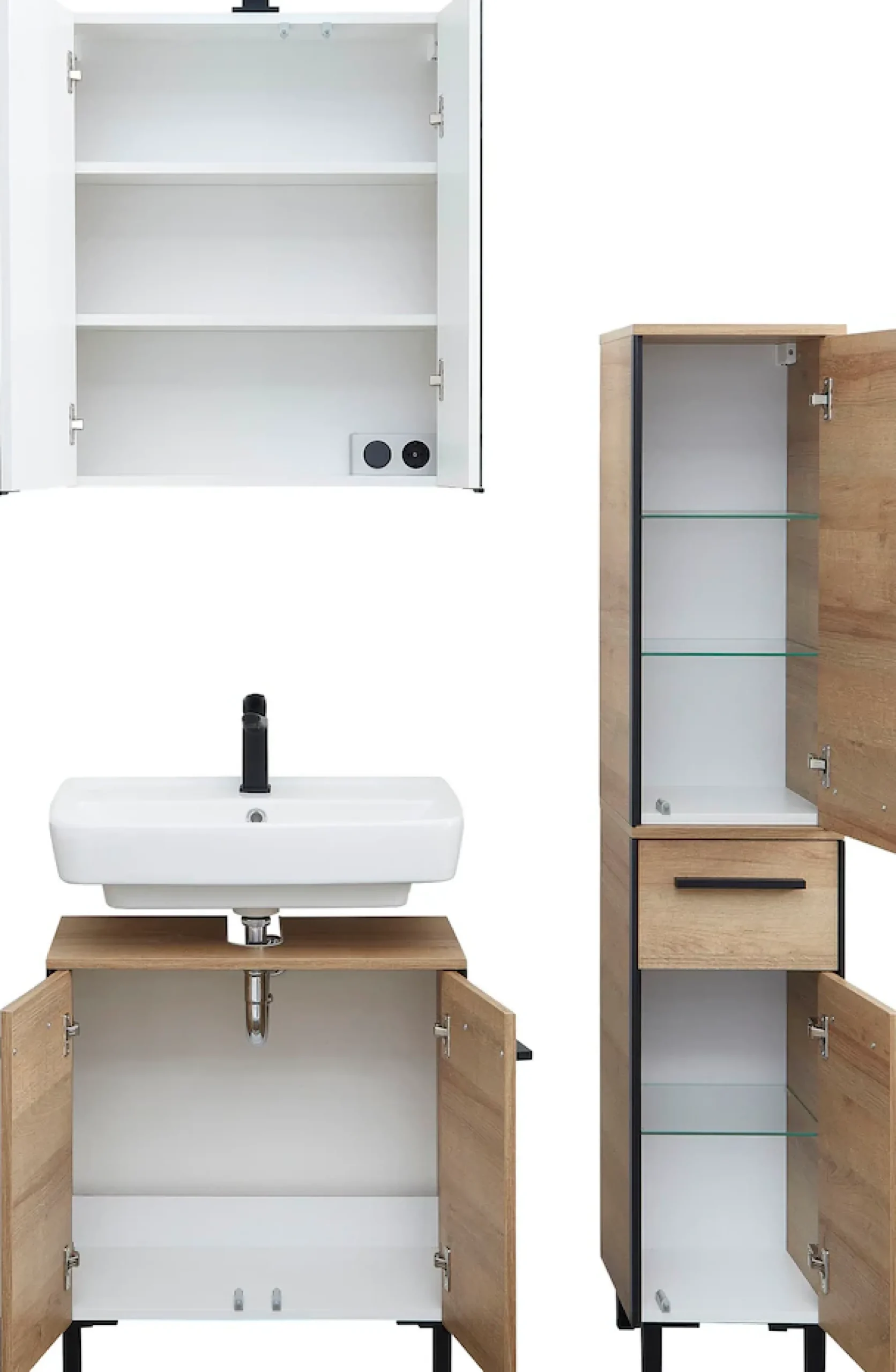 Saphir Badmöbel-Set »Quickset 395 3-teilig, Waschbeckenunterschrank mit LED-Spiegelschrank« 4 Stk. tlg.