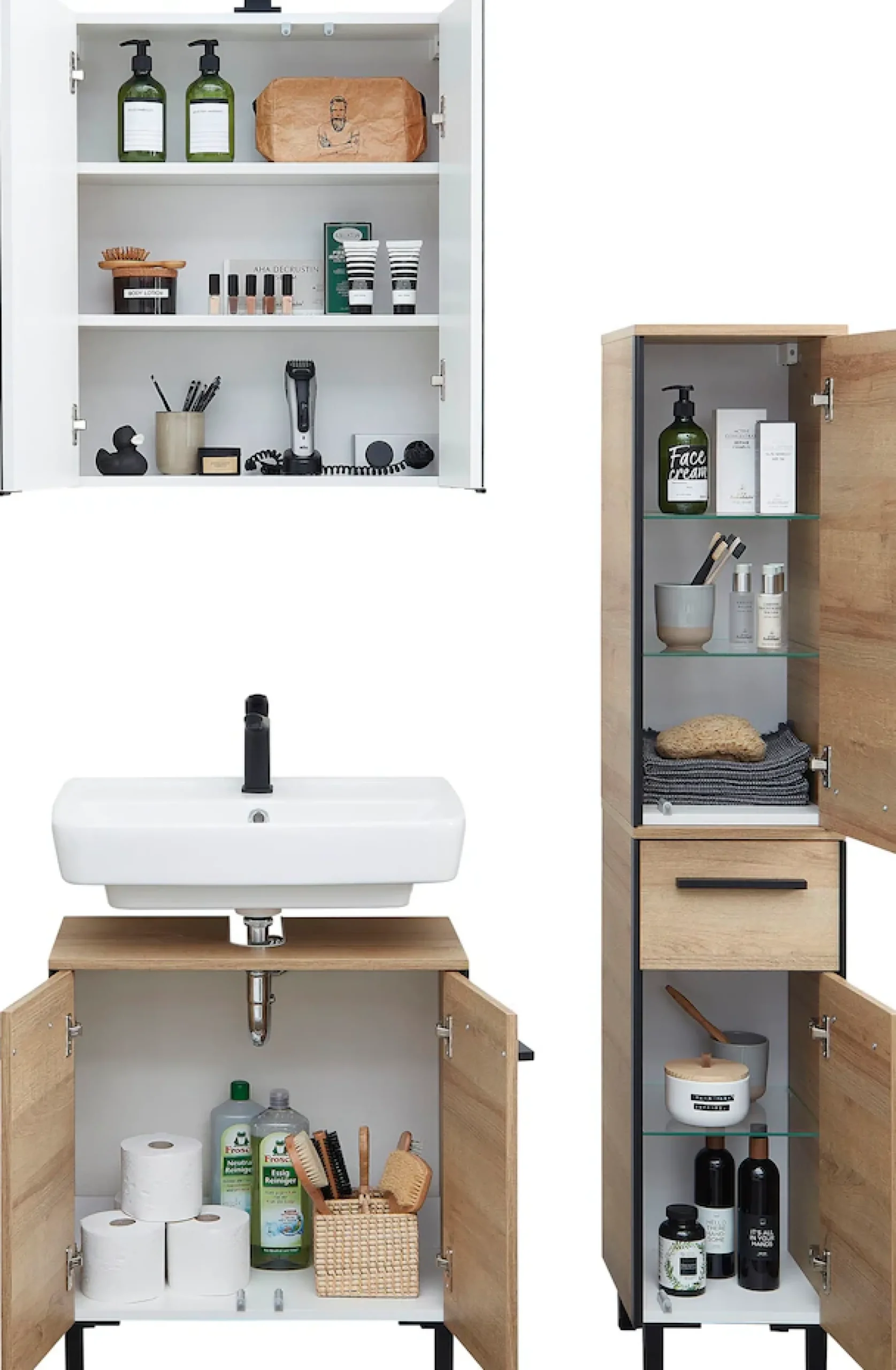 Saphir Badmöbel-Set »Quickset 395 3-teilig, Waschbeckenunterschrank mit LED-Spiegelschrank« 4 Stk. tlg.