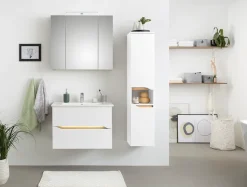 Saphir Badmöbel-Set »Quickset 3-teilig, Keramik-Waschtisch und LED-Spiegelschrank« 5 Stk. tlg.