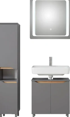 Saphir Badmöbel-Set »Quickset 3-teilig, Waschbeckenunterschrank mit LED-Spiegel« 3 Stk. tlg.