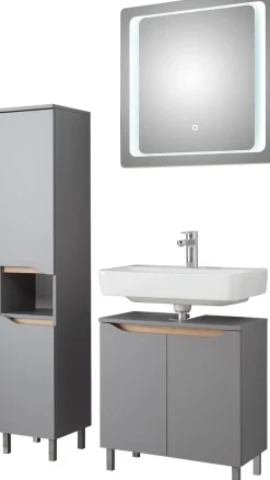 Saphir Badmöbel-Set »Quickset 3-teilig, Waschbeckenunterschrank mit LED-Spiegel« 3 Stk. tlg.
