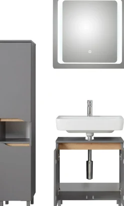 Saphir Badmöbel-Set »Quickset 3-teilig, Waschbeckenunterschrank mit LED-Spiegel« 3 Stk. tlg.