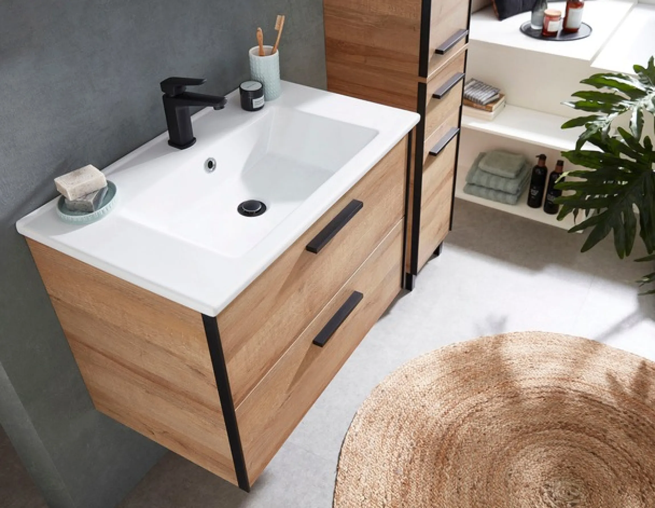 Saphir Badmöbel-Set »Quickset 395 2-teilig, Keramik-Waschtisch mit LED-Spiegel, 75 cm breit« 2 Stk. tlg.