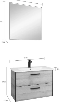 Saphir Badmöbel-Set »Quickset 395 2-teilig, Keramik-Waschtisch mit LED-Spiegel, 75 cm breit« 2 Stk. tlg.