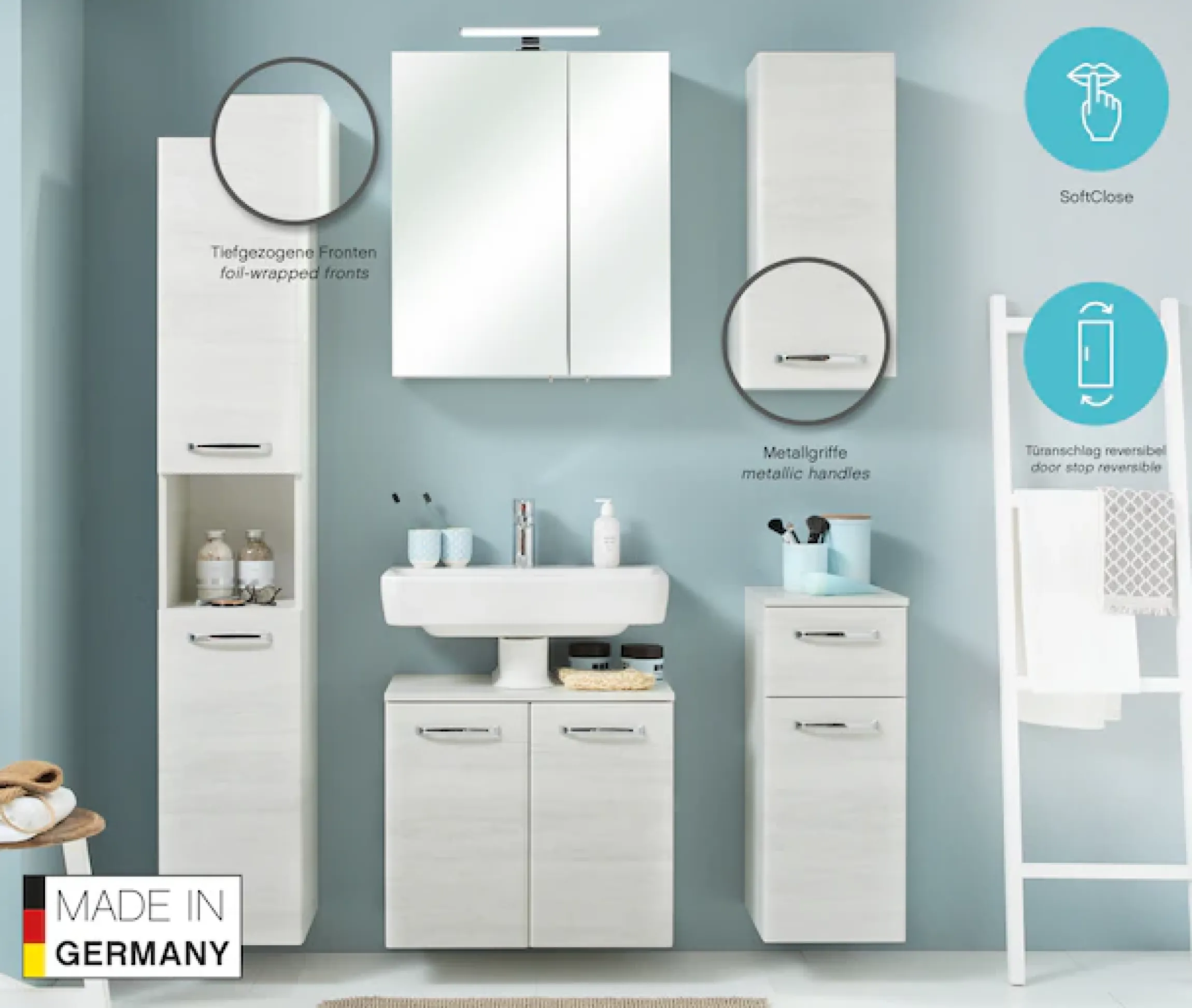 Saphir Badmöbel-Set »Quickset 936 4-teilig, Waschbeckenunterschrank mit LED-Spiegelschrank« Set, 4 Stk. tlg.