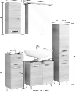 Saphir Badmöbel-Set »Quickset 328 5-teilig, mit Waschbeckenunterschrank, LED-Spiegelschrank« Set, 5 Stk. tlg.