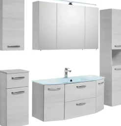 Saphir Badmöbel-Set »Quickset 936 5-teilig, mit Glaswaschbecken und LED-Spiegelschrank« Set, 5 Stk. tlg.