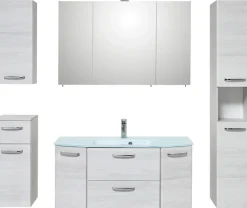 Saphir Badmöbel-Set »Quickset 936 5-teilig, mit Glaswaschbecken und LED-Spiegelschrank« Set, 5 Stk. tlg.