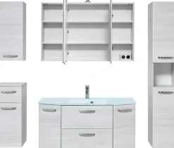 Saphir Badmöbel-Set »Quickset 936 5-teilig, mit Glaswaschbecken und LED-Spiegelschrank« Set, 5 Stk. tlg.