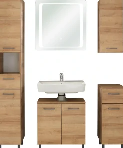 Saphir Badmöbel-Set »Quickset 919 5-teilig, Waschbeckenunterschrank mit LED-Spiegel« 5 Stk. tlg.