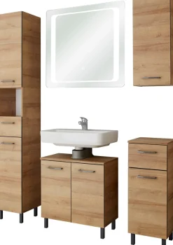 Saphir Badmöbel-Set »Quickset 919 5-teilig, Waschbeckenunterschrank mit LED-Spiegel« 5 Stk. tlg.