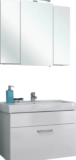 Saphir Badmöbel-Set »Quickset 2-teilig, Keramikwaschtisch mit LED-Spiegelschrank, Bad-Set« 2 Stk. tlg.
