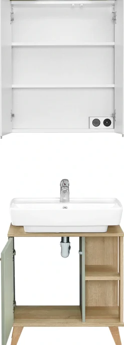 Saphir Badmöbel-Set »Quickset 2-teilig, Waschbeckenunterschrank mit LED-Spiegelschrank« 2 Stk. tlg.