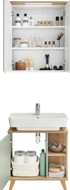 Saphir Badmöbel-Set »Quickset 2-teilig, Waschbeckenunterschrank mit LED-Spiegelschrank« 2 Stk. tlg.