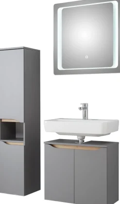 Saphir Badmöbel-Set »Quickset 3-teilig, Waschbeckenunterschrank mit LED-Spiegel« 3 Stk. tlg.