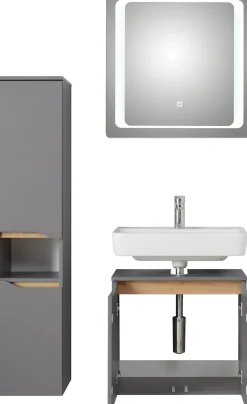 Saphir Badmöbel-Set »Quickset 3-teilig, Waschbeckenunterschrank mit LED-Spiegel« 3 Stk. tlg.