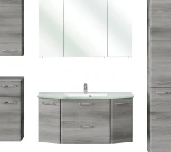 Saphir Badmöbel-Set »Quickset 5-teilig, Glaswaschtisch und LED-Spiegelschrank« 6 Stk. tlg.