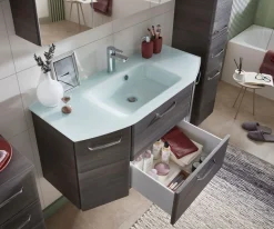 Saphir Badmöbel-Set »Quickset 5-teilig, Glaswaschtisch und LED-Spiegelschrank« 6 Stk. tlg.