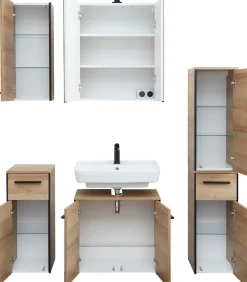 Saphir Badmöbel-Set »Quickset 395 5-teilig, Waschbeckenunterschrank mit LED-Spiegelschrank« 6 Stk. tlg.