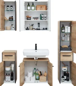 Saphir Badmöbel-Set »Quickset 395 5-teilig, Waschbeckenunterschrank mit LED-Spiegelschrank« 6 Stk. tlg.