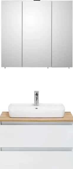 Saphir Badmöbel-Set »Quickset 360 2-teilig, Keramik-Aufsatzbecken mit LED-Spiegelschrank« 2 Stk. tlg.