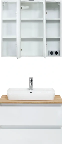 Saphir Badmöbel-Set »Quickset 360 2-teilig, Keramik-Aufsatzbecken mit LED-Spiegelschrank« 2 Stk. tlg.