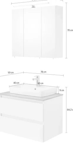 Saphir Badmöbel-Set »Quickset 360 2-teilig, Keramik-Aufsatzbecken mit LED-Spiegelschrank« 2 Stk. tlg.