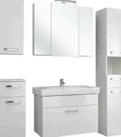Saphir Badmöbel-Set »Quickset 5-teilig, Keramik-Waschtisch mit LED-Spiegelschrank« 6 Stk. tlg.