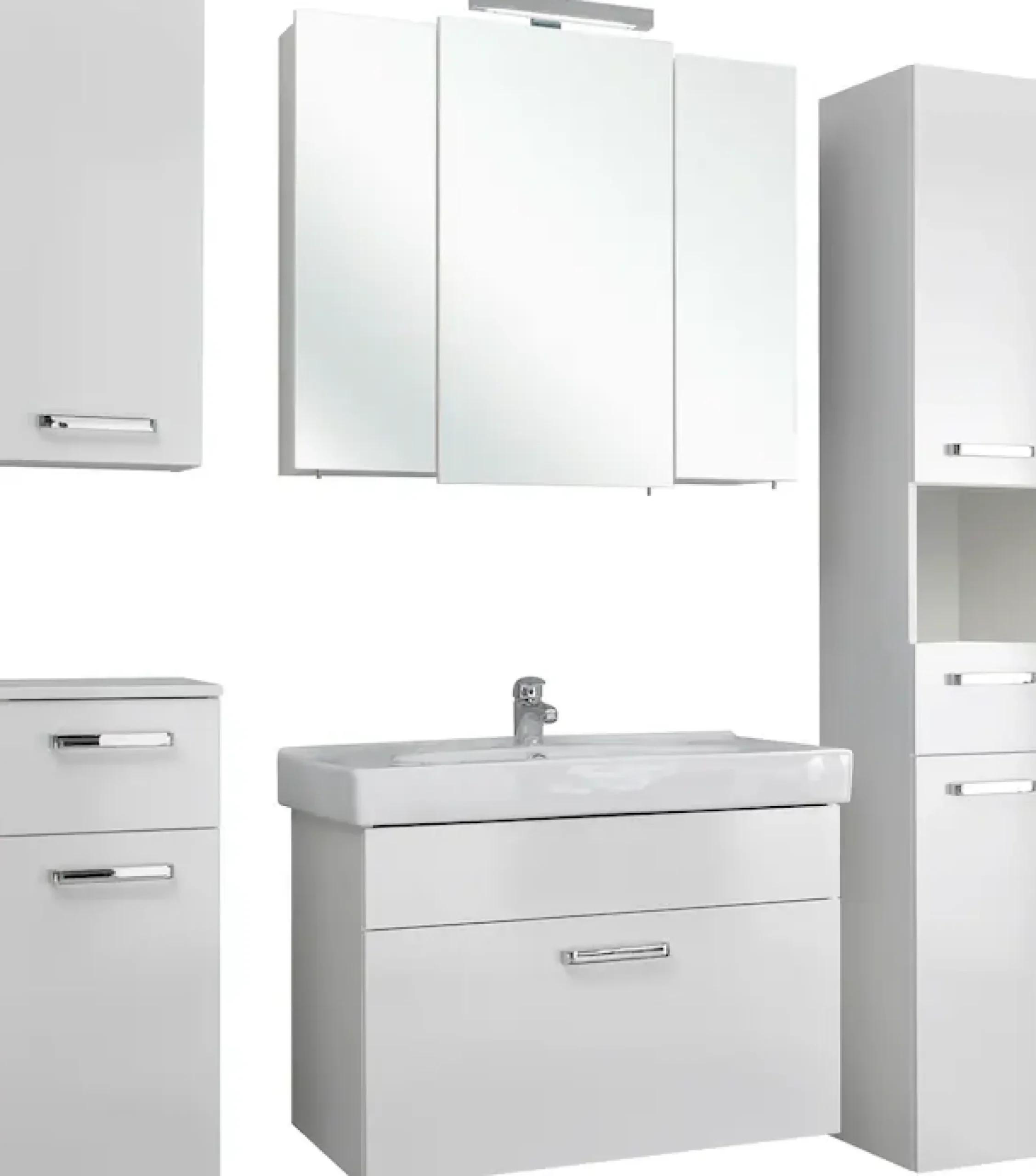 Saphir Badmöbel-Set »Quickset 5-teilig, Keramik-Waschtisch mit LED-Spiegelschrank« 6 Stk. tlg.