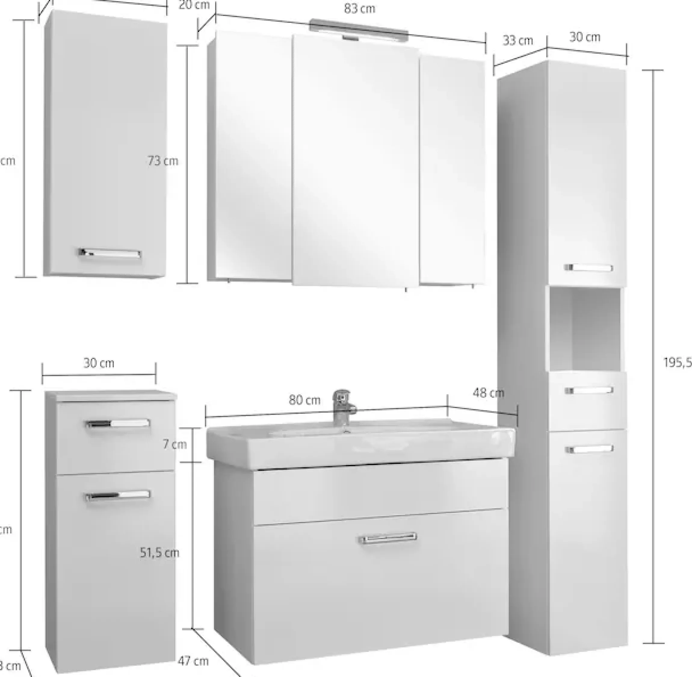 Saphir Badmöbel-Set »Quickset 5-teilig, Keramik-Waschtisch mit LED-Spiegelschrank« 6 Stk. tlg.